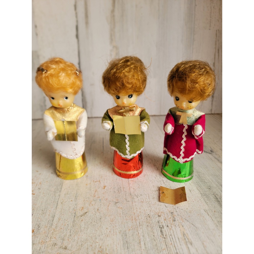 Vintage caroler Japan boys set doll Xmas Unique Home decor figure kid